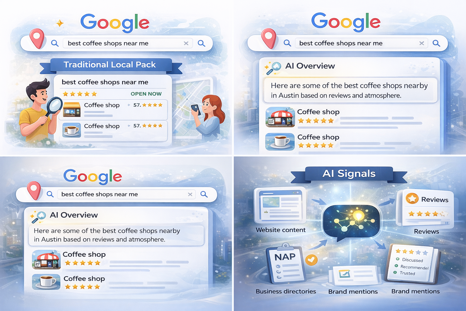 Transitioning search results through AI overviews